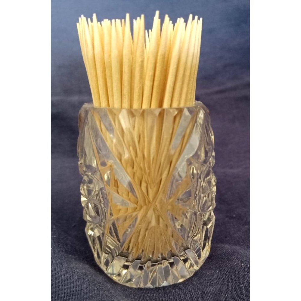 Toothpick Holder 2" Vtg Cut Bohemia Czech Crystal Pinwheel Star Design 24 pbO